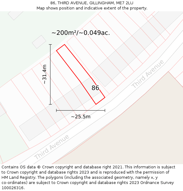 86, THIRD AVENUE, GILLINGHAM, ME7 2LU: Plot and title map