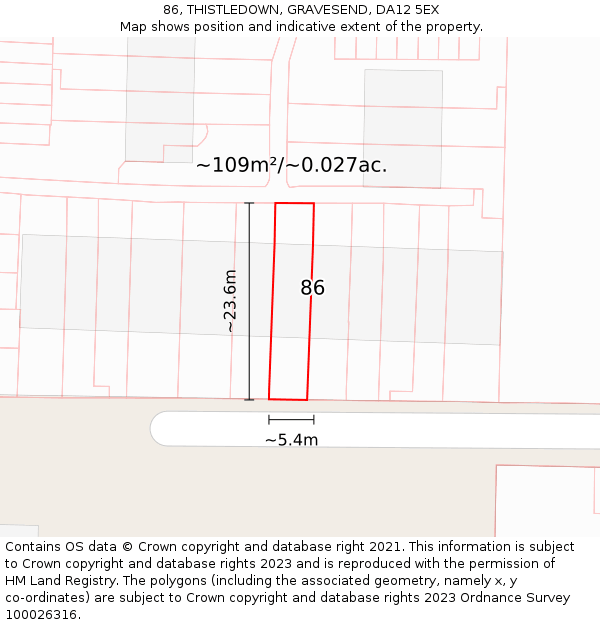 86, THISTLEDOWN, GRAVESEND, DA12 5EX: Plot and title map