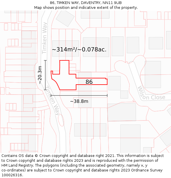 86, TIMKEN WAY, DAVENTRY, NN11 9UB: Plot and title map