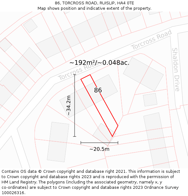 86, TORCROSS ROAD, RUISLIP, HA4 0TE: Plot and title map