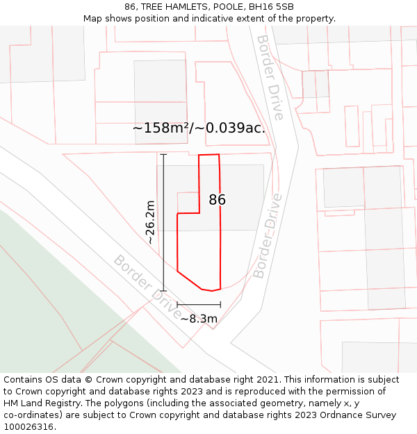 86, TREE HAMLETS, POOLE, BH16 5SB: Plot and title map