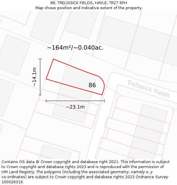86, TRELISSICK FIELDS, HAYLE, TR27 6PH: Plot and title map