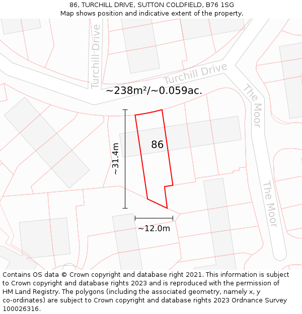 86, TURCHILL DRIVE, SUTTON COLDFIELD, B76 1SG: Plot and title map