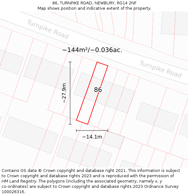 86, TURNPIKE ROAD, NEWBURY, RG14 2NF: Plot and title map