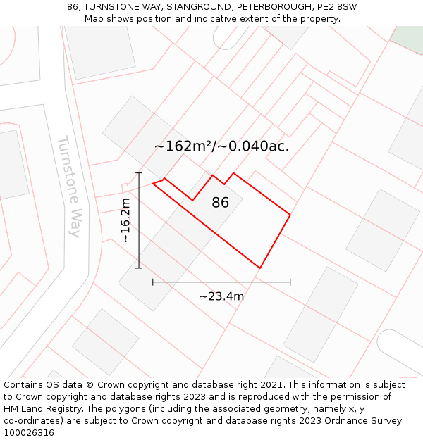 86, TURNSTONE WAY, STANGROUND, PETERBOROUGH, PE2 8SW: Plot and title map