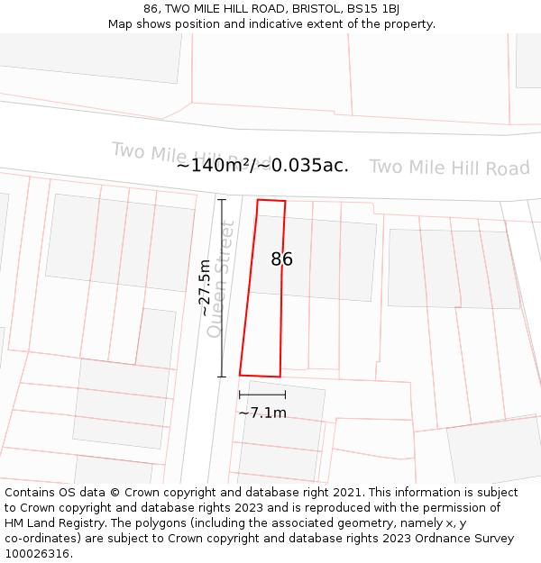 86, TWO MILE HILL ROAD, BRISTOL, BS15 1BJ: Plot and title map
