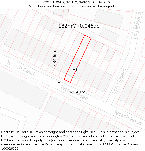 86, TYCOCH ROAD, SKETTY, SWANSEA, SA2 9EQ: Plot and title map
