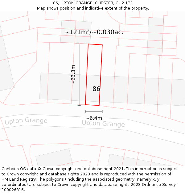 86, UPTON GRANGE, CHESTER, CH2 1BF: Plot and title map