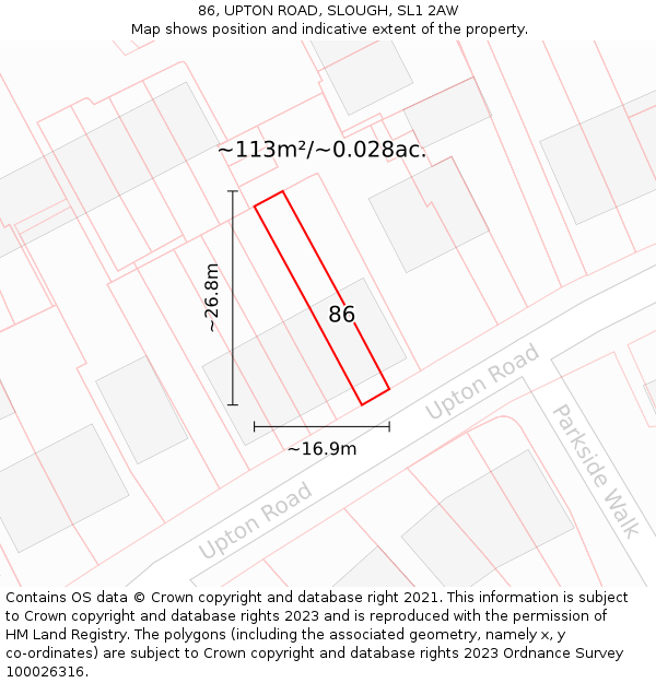 86, UPTON ROAD, SLOUGH, SL1 2AW: Plot and title map