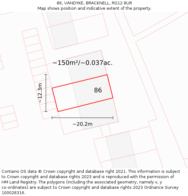 86, VANDYKE, BRACKNELL, RG12 8UR: Plot and title map