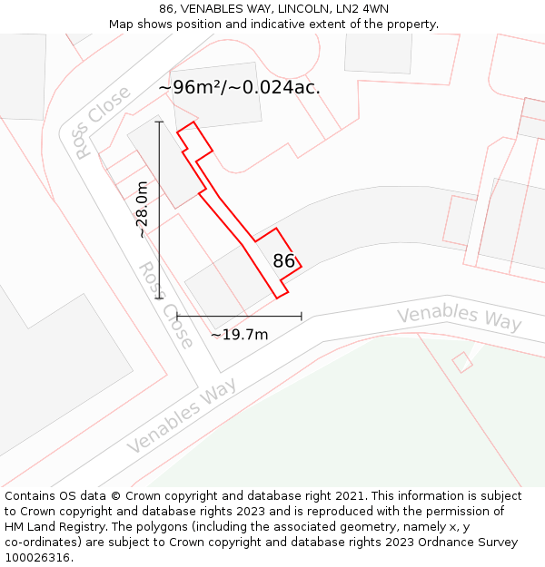 86, VENABLES WAY, LINCOLN, LN2 4WN: Plot and title map