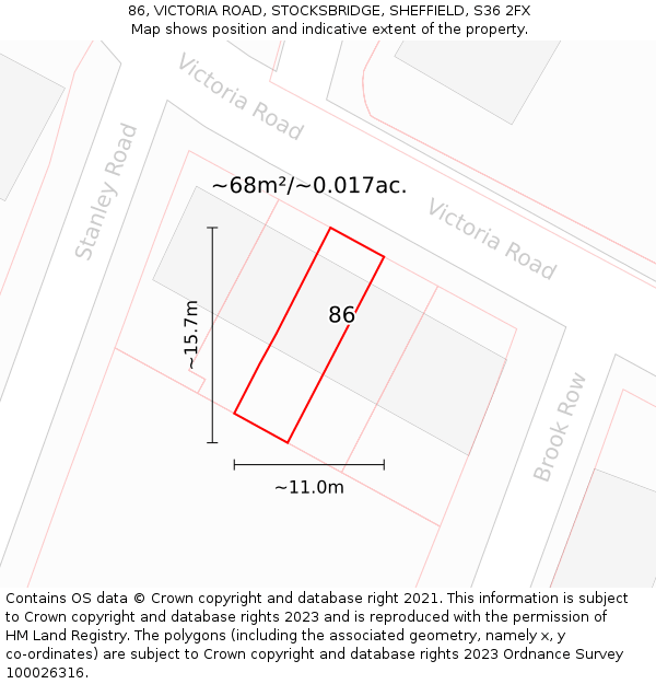 86, VICTORIA ROAD, STOCKSBRIDGE, SHEFFIELD, S36 2FX: Plot and title map