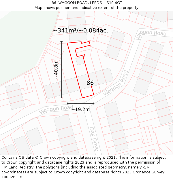 86, WAGGON ROAD, LEEDS, LS10 4GT: Plot and title map
