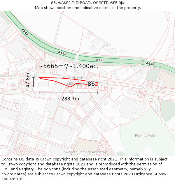86, WAKEFIELD ROAD, OSSETT, WF5 9JX: Plot and title map