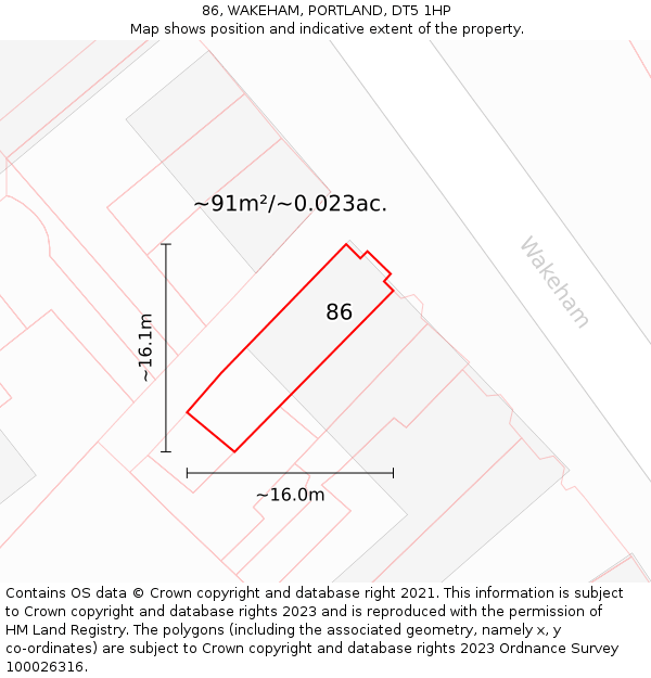 86, WAKEHAM, PORTLAND, DT5 1HP: Plot and title map