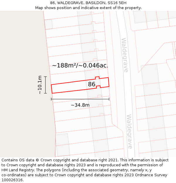 86, WALDEGRAVE, BASILDON, SS16 5EH: Plot and title map