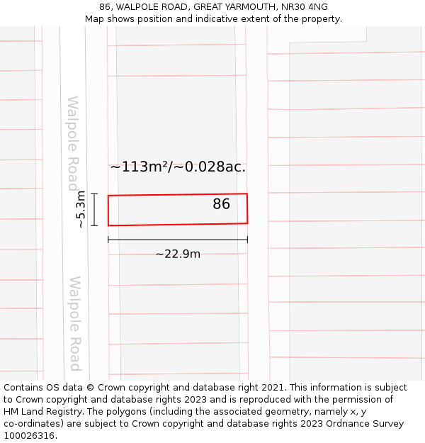 86, WALPOLE ROAD, GREAT YARMOUTH, NR30 4NG: Plot and title map