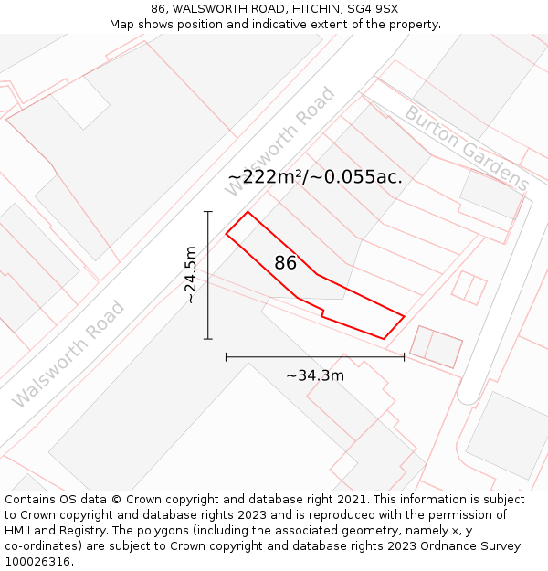 86, WALSWORTH ROAD, HITCHIN, SG4 9SX: Plot and title map