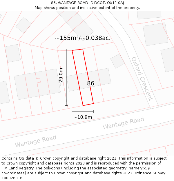 86, WANTAGE ROAD, DIDCOT, OX11 0AJ: Plot and title map