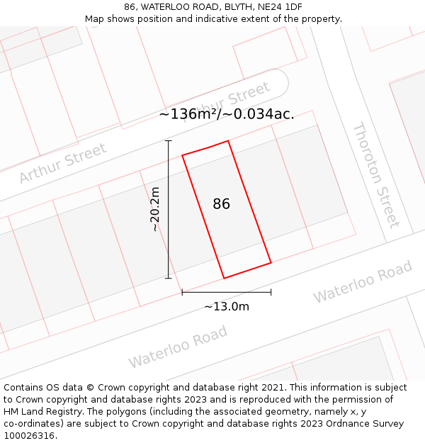 86, WATERLOO ROAD, BLYTH, NE24 1DF: Plot and title map