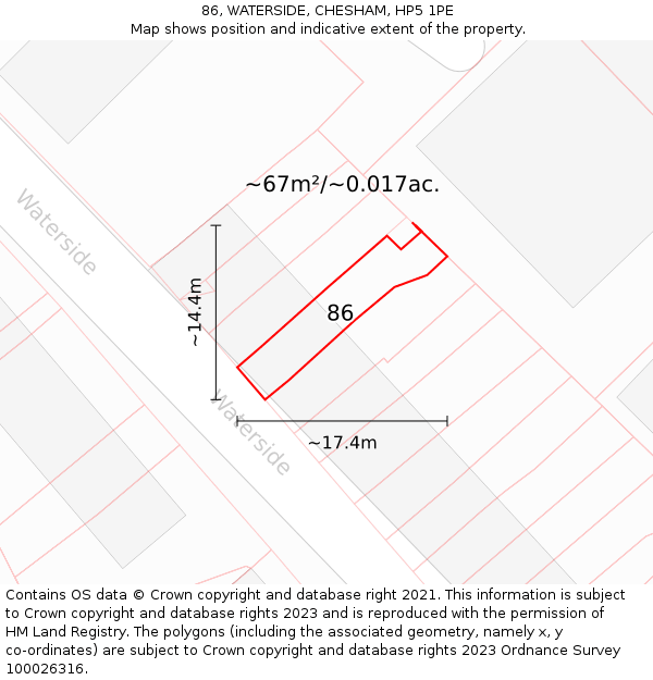 86, WATERSIDE, CHESHAM, HP5 1PE: Plot and title map