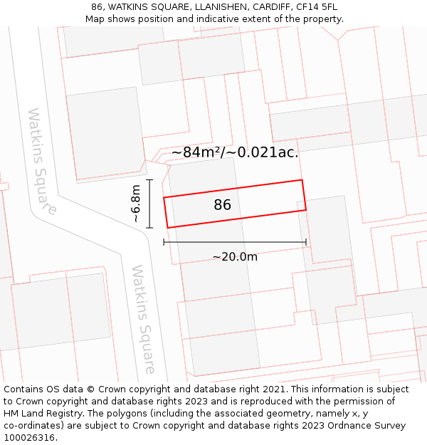 86, WATKINS SQUARE, LLANISHEN, CARDIFF, CF14 5FL: Plot and title map
