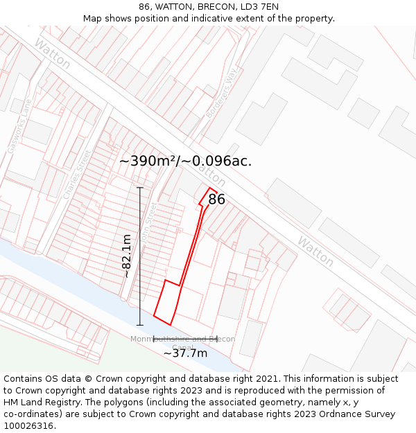 86, WATTON, BRECON, LD3 7EN: Plot and title map