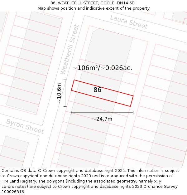 86, WEATHERILL STREET, GOOLE, DN14 6EH: Plot and title map