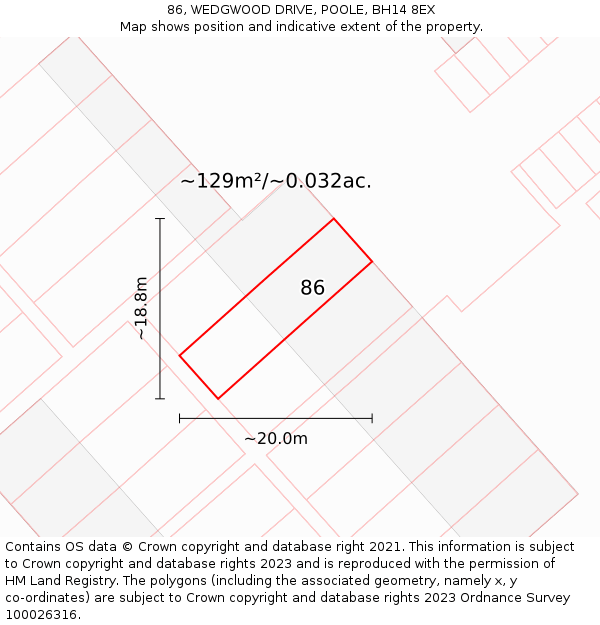 86, WEDGWOOD DRIVE, POOLE, BH14 8EX: Plot and title map
