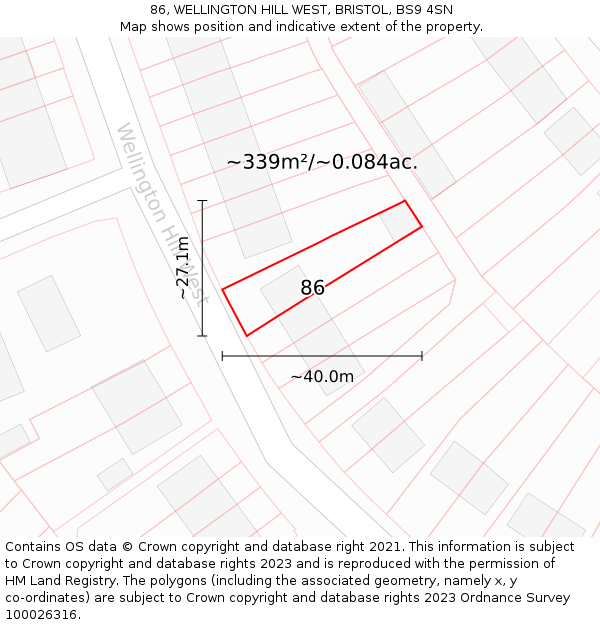 86, WELLINGTON HILL WEST, BRISTOL, BS9 4SN: Plot and title map