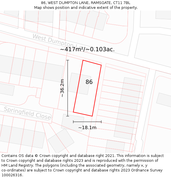 86, WEST DUMPTON LANE, RAMSGATE, CT11 7BL: Plot and title map