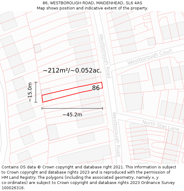 86, WESTBOROUGH ROAD, MAIDENHEAD, SL6 4AS: Plot and title map