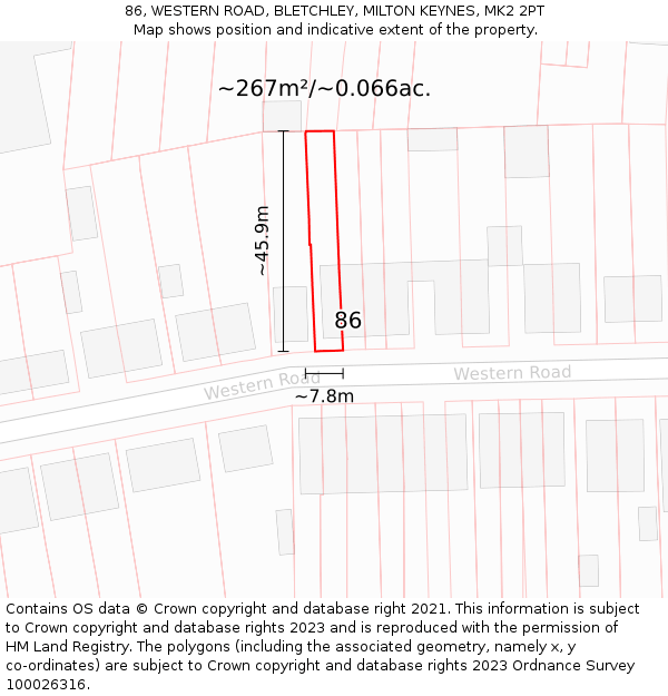 86, WESTERN ROAD, BLETCHLEY, MILTON KEYNES, MK2 2PT: Plot and title map