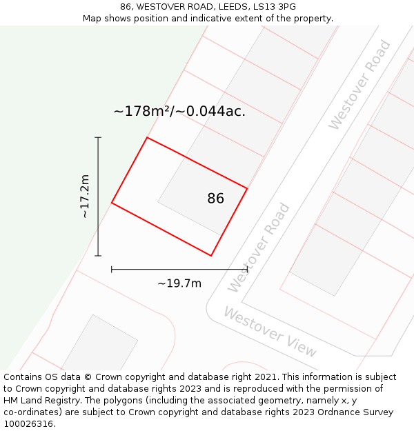 86, WESTOVER ROAD, LEEDS, LS13 3PG: Plot and title map