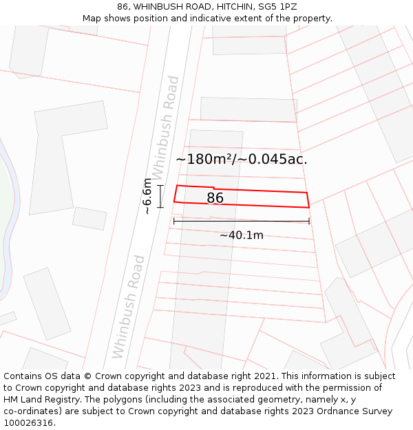 86, WHINBUSH ROAD, HITCHIN, SG5 1PZ: Plot and title map