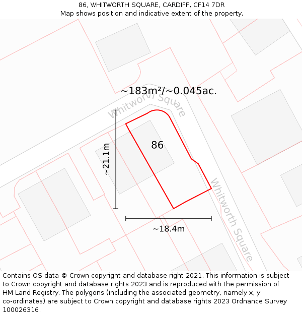 86, WHITWORTH SQUARE, CARDIFF, CF14 7DR: Plot and title map