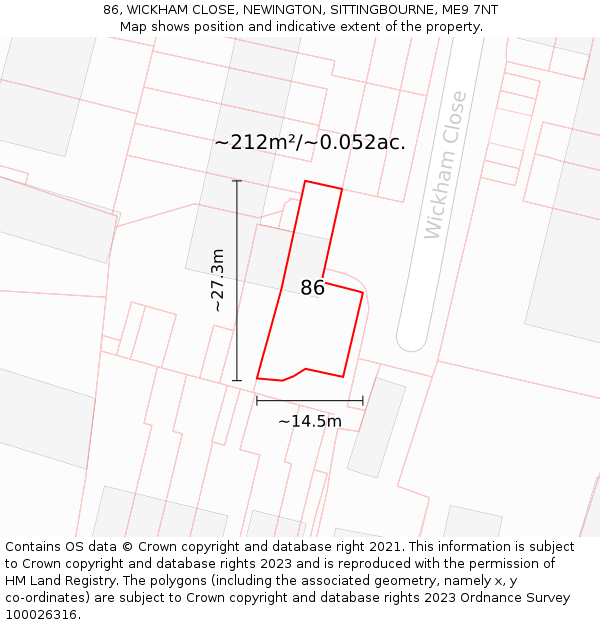 86, WICKHAM CLOSE, NEWINGTON, SITTINGBOURNE, ME9 7NT: Plot and title map