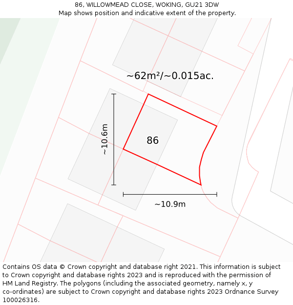 86, WILLOWMEAD CLOSE, WOKING, GU21 3DW: Plot and title map