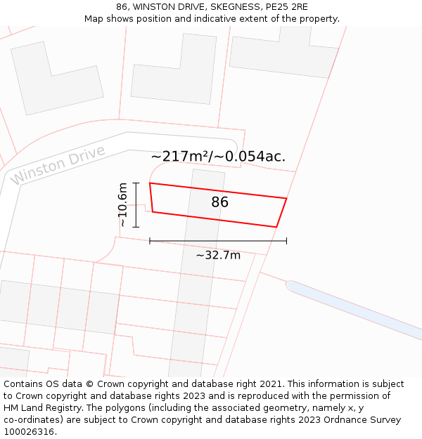 86, WINSTON DRIVE, SKEGNESS, PE25 2RE: Plot and title map