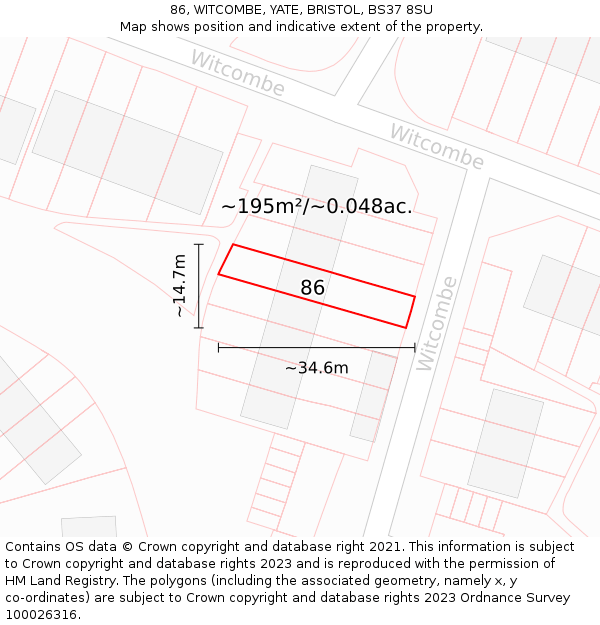 86, WITCOMBE, YATE, BRISTOL, BS37 8SU: Plot and title map