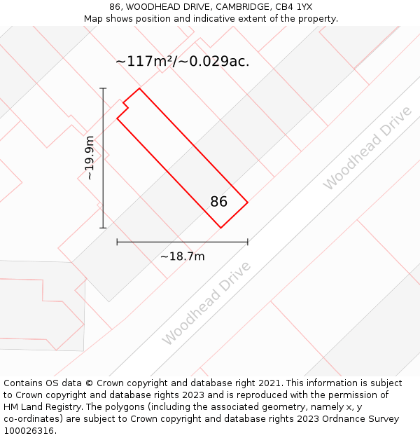 86, WOODHEAD DRIVE, CAMBRIDGE, CB4 1YX: Plot and title map