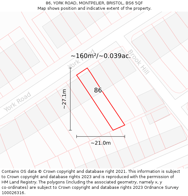 86, YORK ROAD, MONTPELIER, BRISTOL, BS6 5QF: Plot and title map