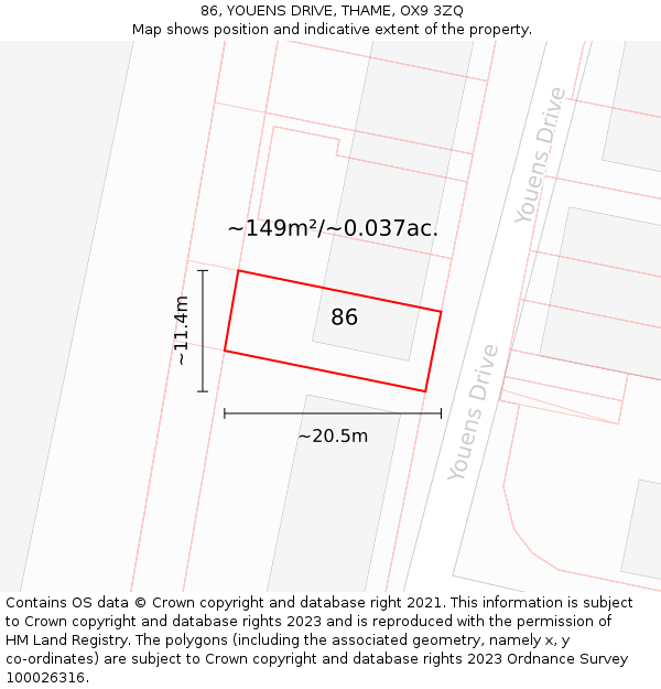 86, YOUENS DRIVE, THAME, OX9 3ZQ: Plot and title map