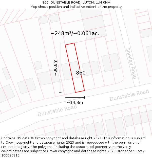 860, DUNSTABLE ROAD, LUTON, LU4 0HH: Plot and title map