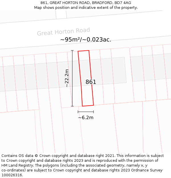 861, GREAT HORTON ROAD, BRADFORD, BD7 4AG: Plot and title map