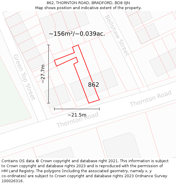 862, THORNTON ROAD, BRADFORD, BD8 0JN: Plot and title map