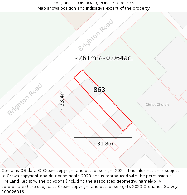 863, BRIGHTON ROAD, PURLEY, CR8 2BN: Plot and title map