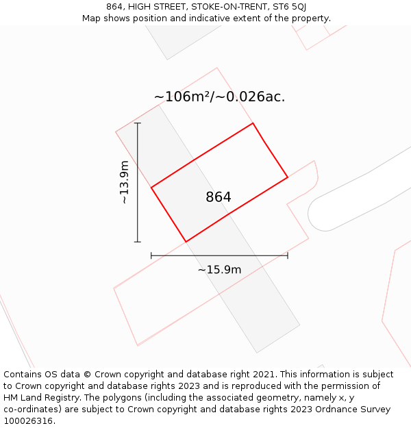 864, HIGH STREET, STOKE-ON-TRENT, ST6 5QJ: Plot and title map
