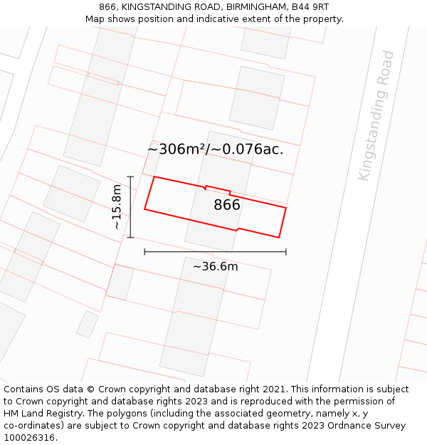 866, KINGSTANDING ROAD, BIRMINGHAM, B44 9RT: Plot and title map