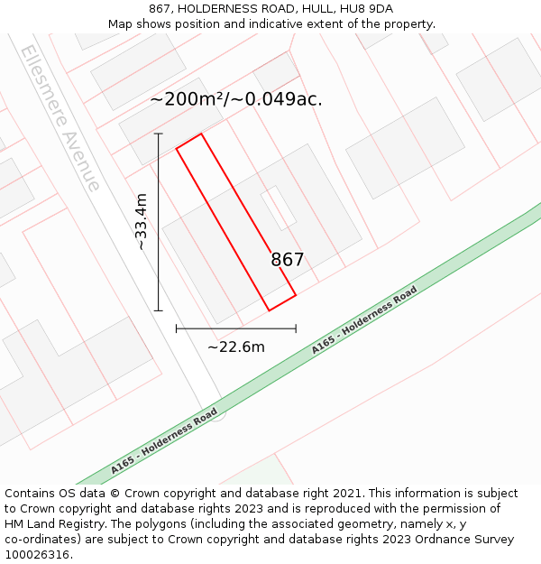 867, HOLDERNESS ROAD, HULL, HU8 9DA: Plot and title map